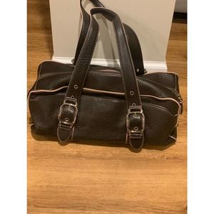Cole Haan Handbag- Pebbled Chocolate Brown Leather with Pink Lining and Accent